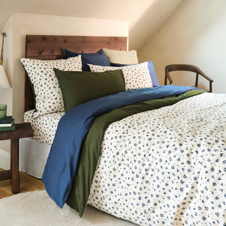 Housse de couette coton Neo kaki myrtille