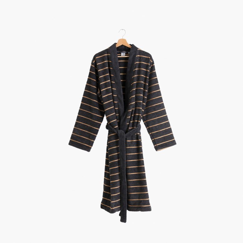 Peignoir homme coton col kimono Eclipse charbon