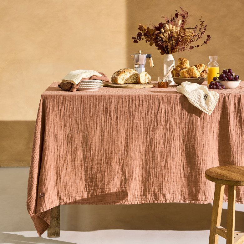 Nappe rectangulaire gaze de coton Envolée moka