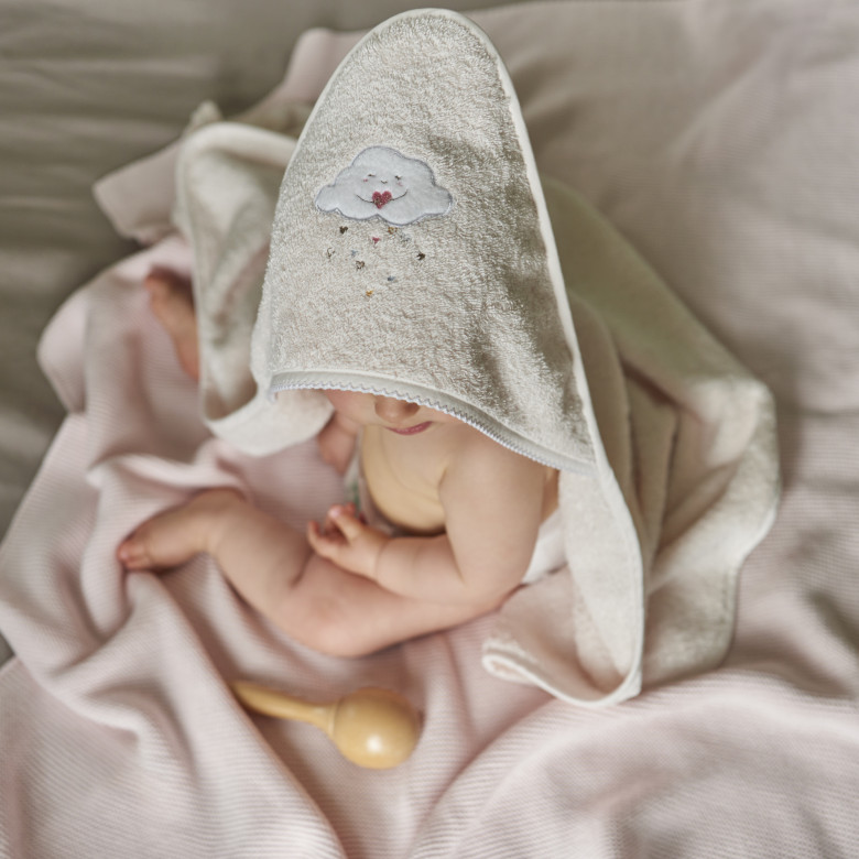 Cape de bain coton bio Bienvenue nude