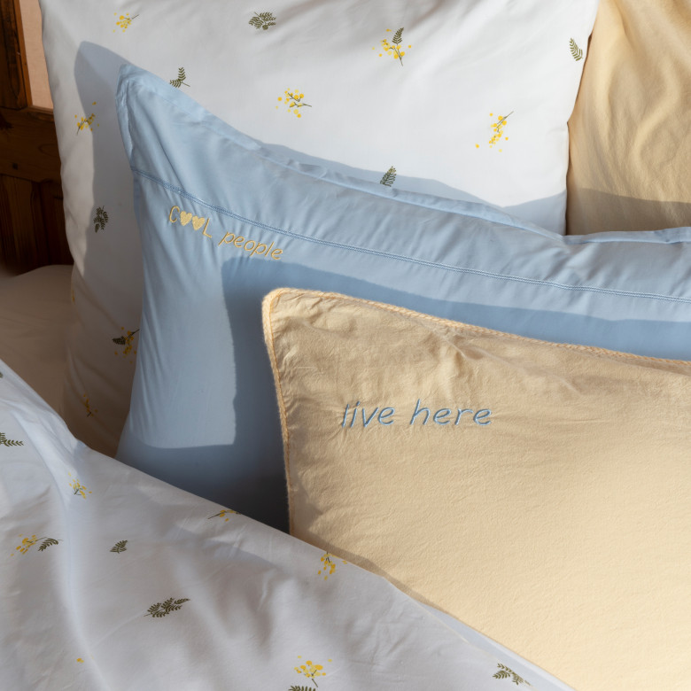 Taie d'oreiller carrée coton lavé bio Souffle jaune pastel