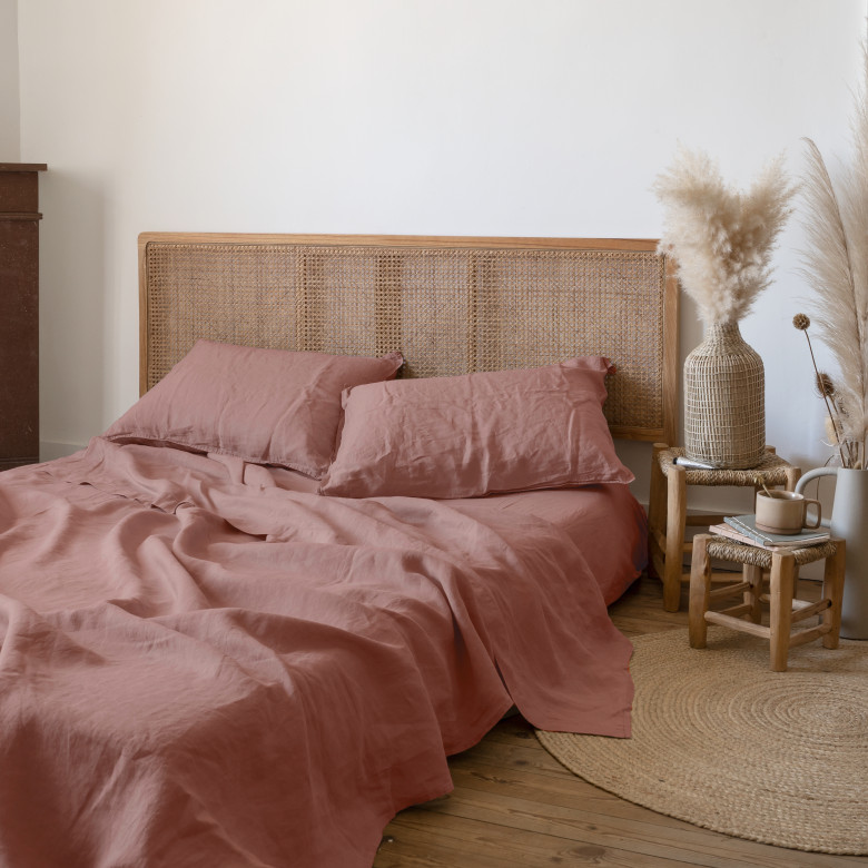 Drap de lit lin lavé Songe rose cendré