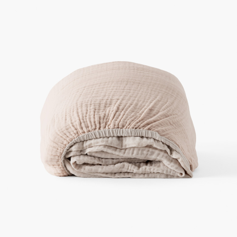 Drap housse réversible gaze de coton Infini II rose poudré et beige clair