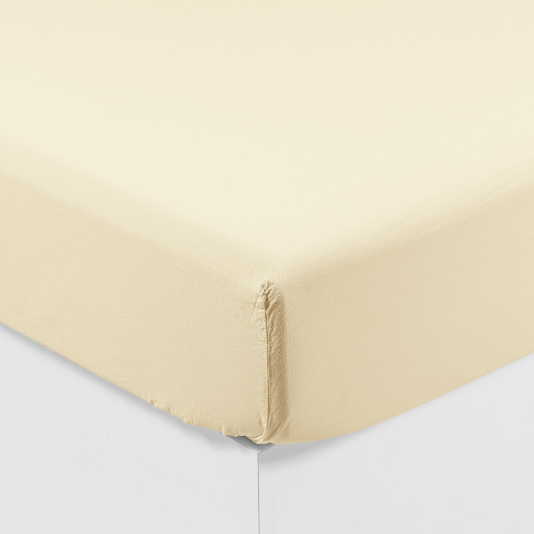 Drap housse coton lavé bio Souffle jaune pastel