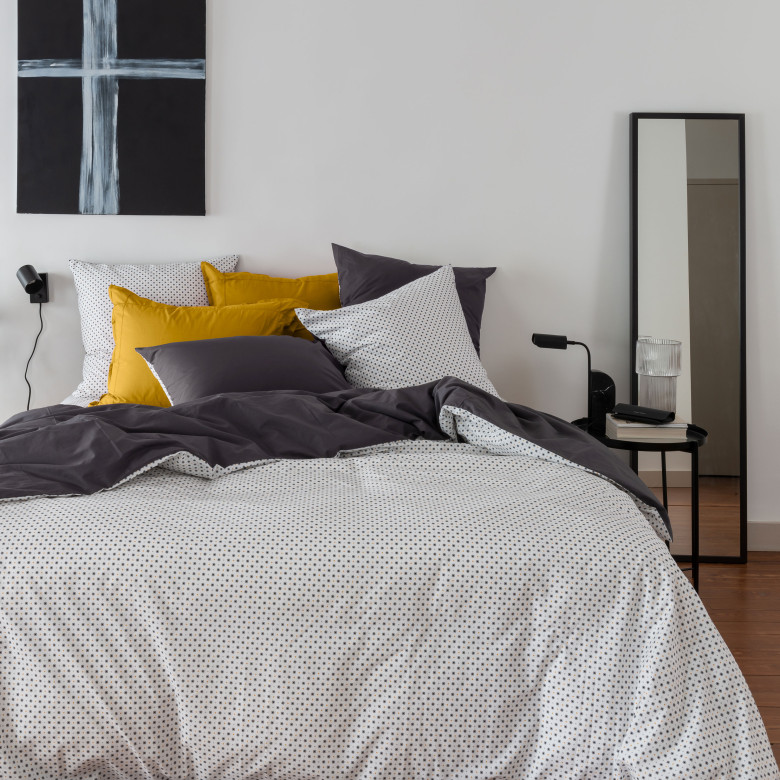 Housse de couette percale de coton Neo anthracite géométrique