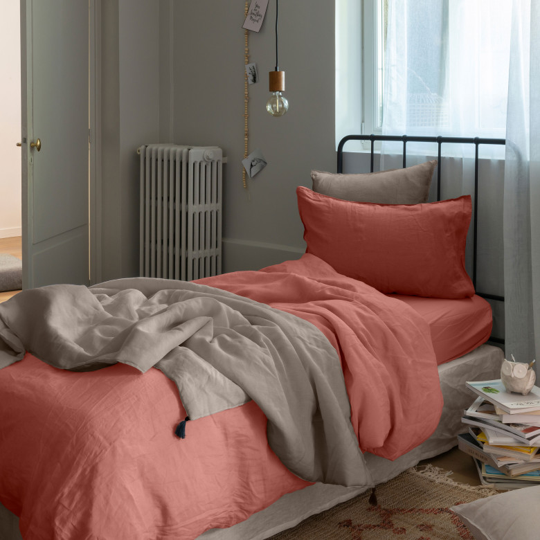 Housse de couette enfant lin et coton lavé Songe terre cuite