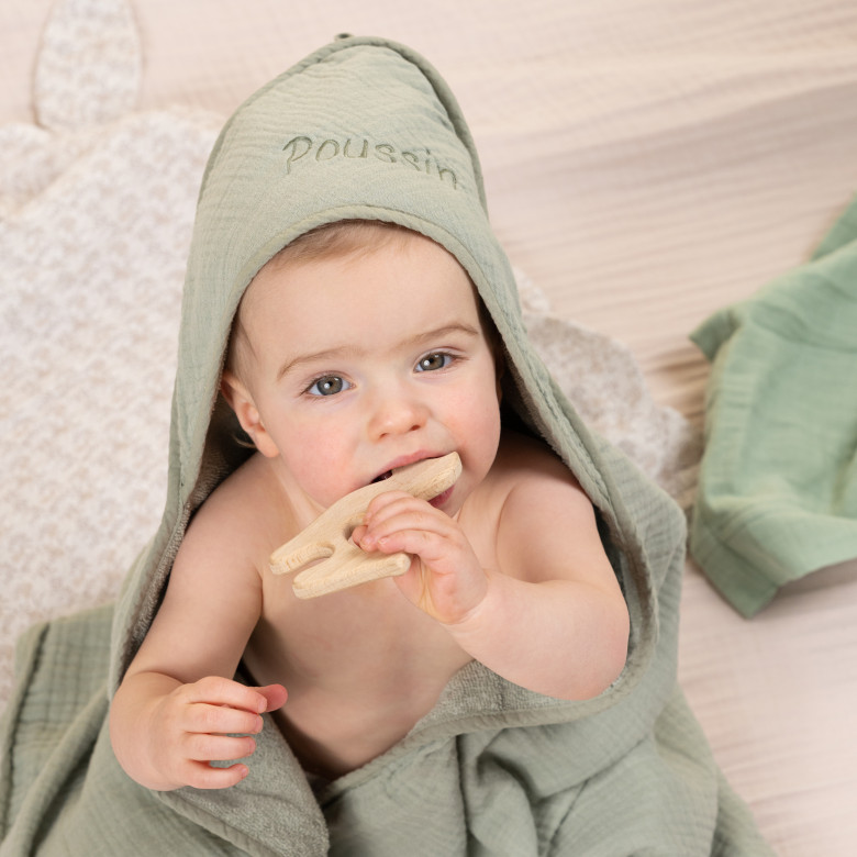 Cape de bain double face coton et gaze de coton Lino sauge