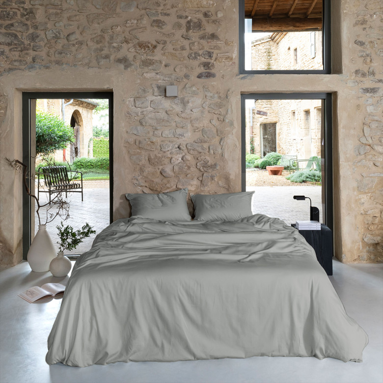 Housse de couette satin de coton lavé biologique Quartz jade