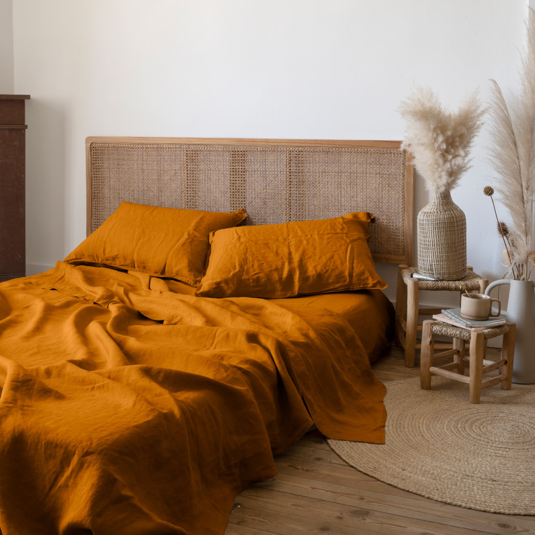 Drap de lit lin lavé Songe curcuma