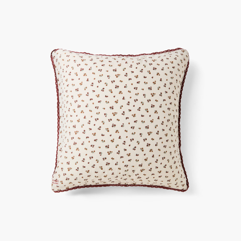 Taie d'oreiller carrée gaze de coton Abelia moka acajou