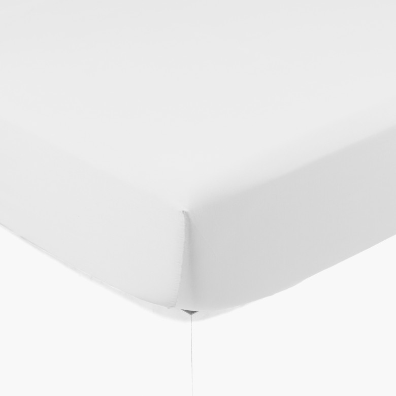 Drap housse satin de coton lavé bio Quartz blanc