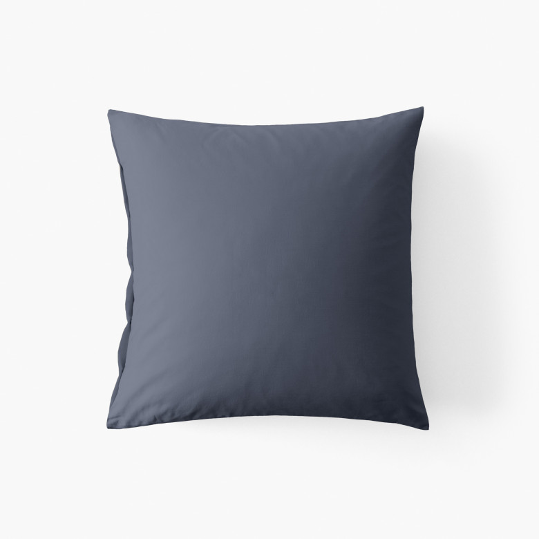 Taie d'oreiller carrée satin de coton lavé bio Quartz bleu orage