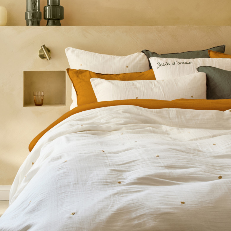 Housse de couette gaze de coton Zéphire ivoire coeur
