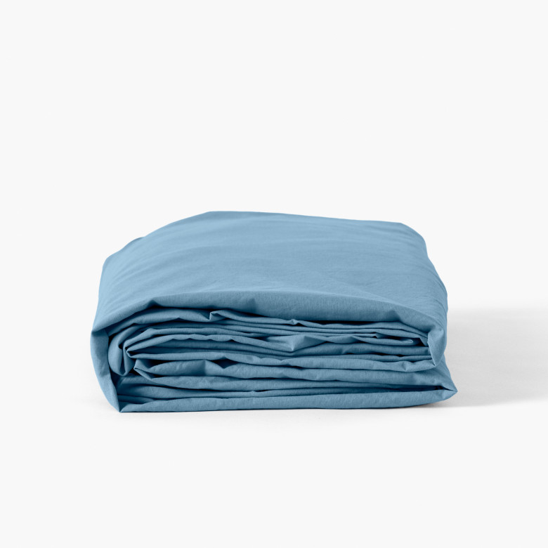 Drap housse coton lavé Songe bleu baltique