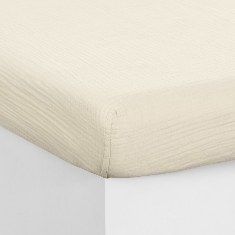 Drap housse réversible gaze de coton Infini II blanc et jaune pâle