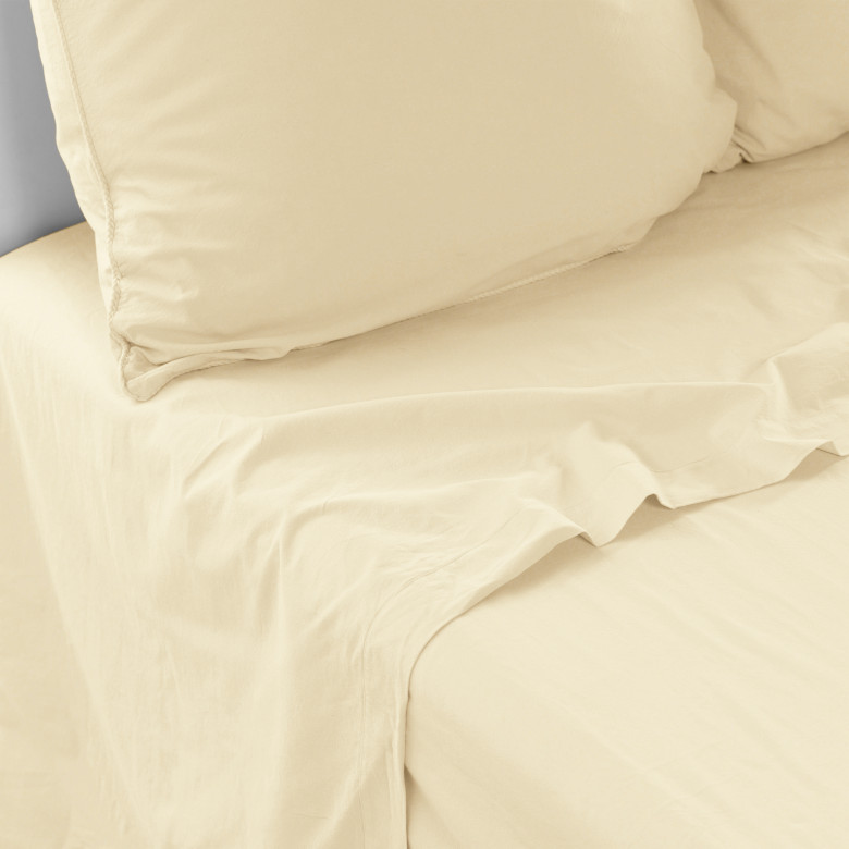 Drap de lit coton lavé bio Souffle jaune pastel