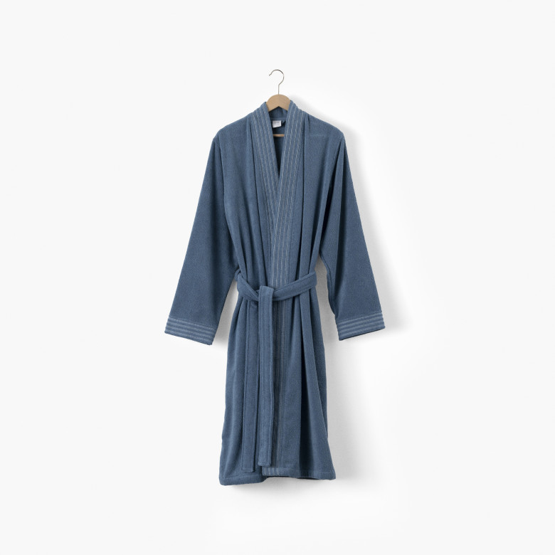 Peignoir homme col kimono coton Demi Lune bleu denim
