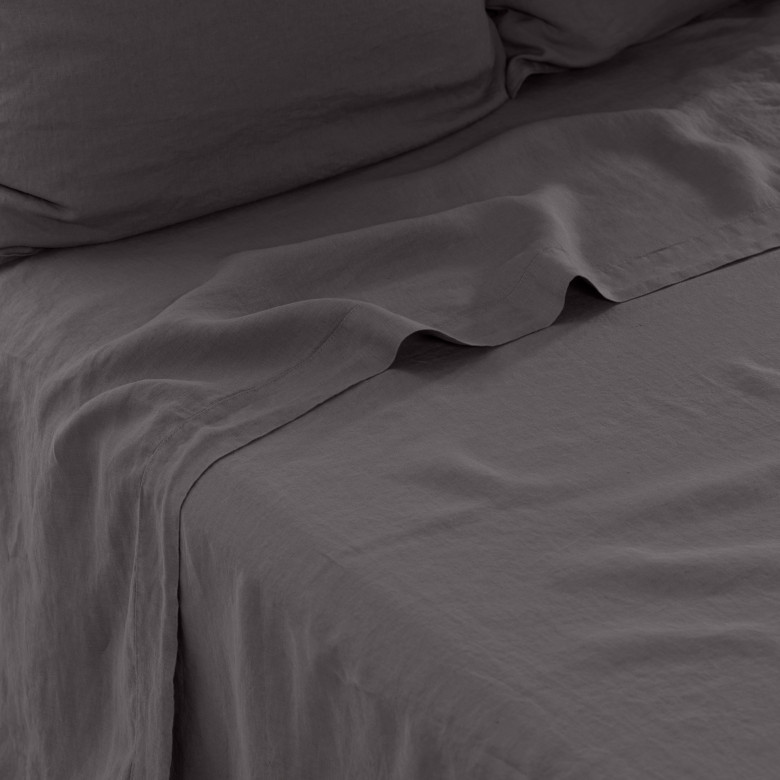 Drap de lit lin lavé Songe charbon