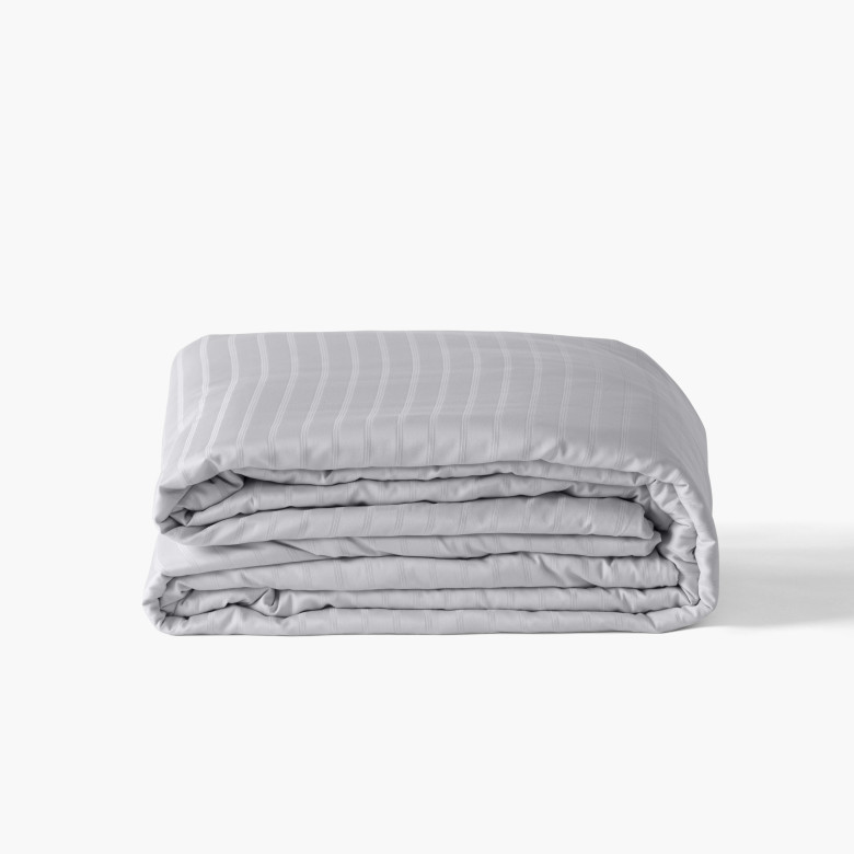 Housse de couette satin de coton jacquard pois et rayures Prestige tourterelle