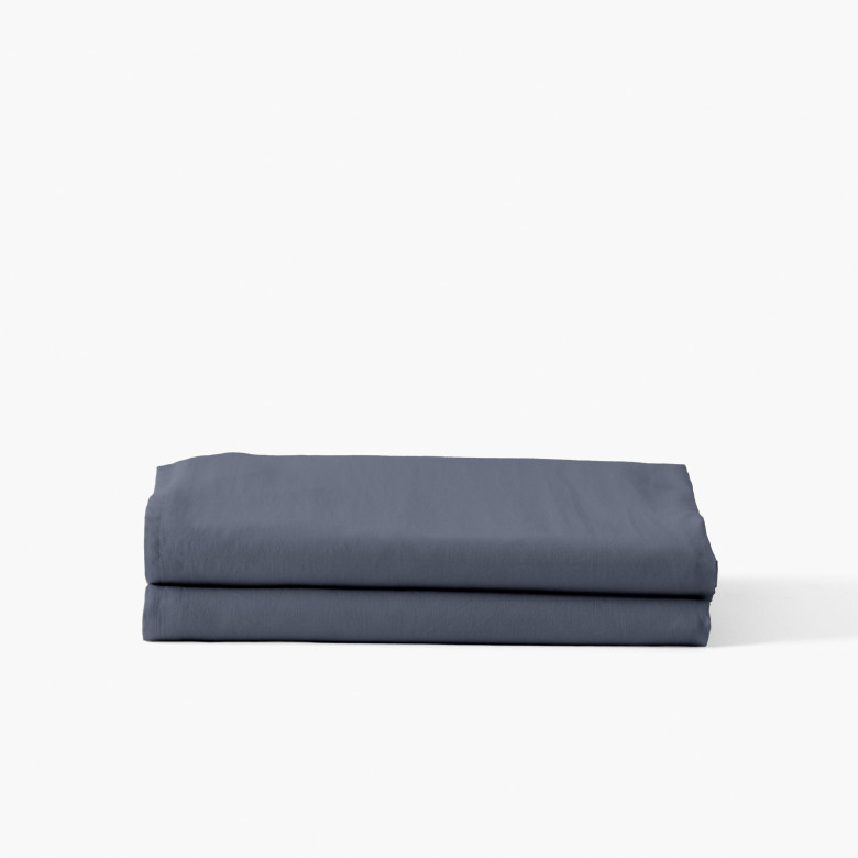 Drap de lit satin de coton lavé bio Quartz bleu orage