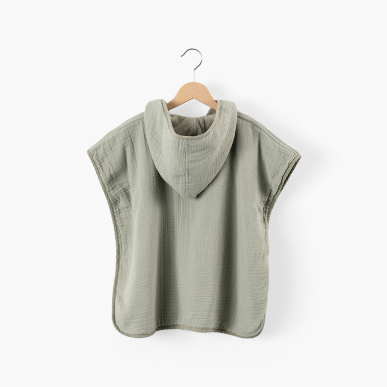 Poncho double face coton et gaze de coton Lino sauge