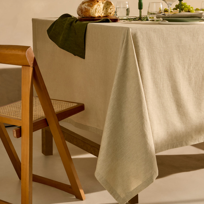 Nappe rectangulaire lin et coton Signature grege