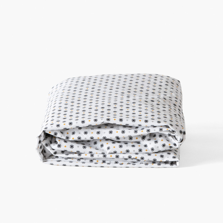 Drap housse percale de coton Neo anthracite géométrique