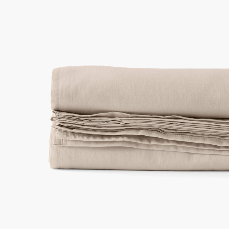 Drap de lit satin de coton lavé bio Quartz dune