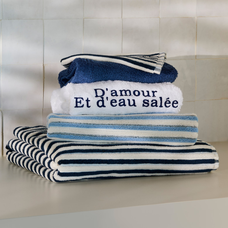 Serviette invité coton double face Combo marine et bleu ciel