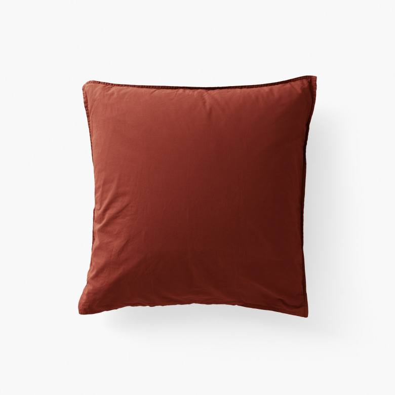 Taie d'oreiller carrée lin et coton lavé Songe Acajou