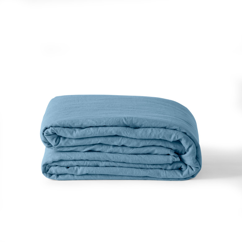 Housse de couette lin et coton lavé Songe bleu baltique