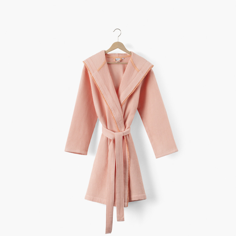 Peignoir femme à capuche nid d'abeille Palmelis nectar de pêche