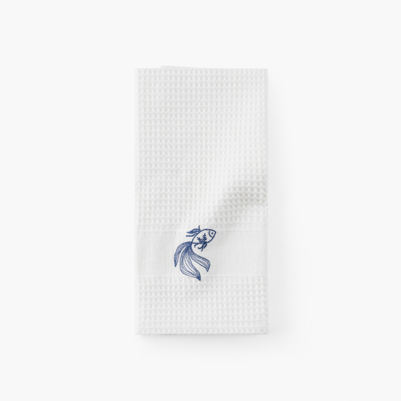 Torchon coton nid d'abeille Halfmoon blanc