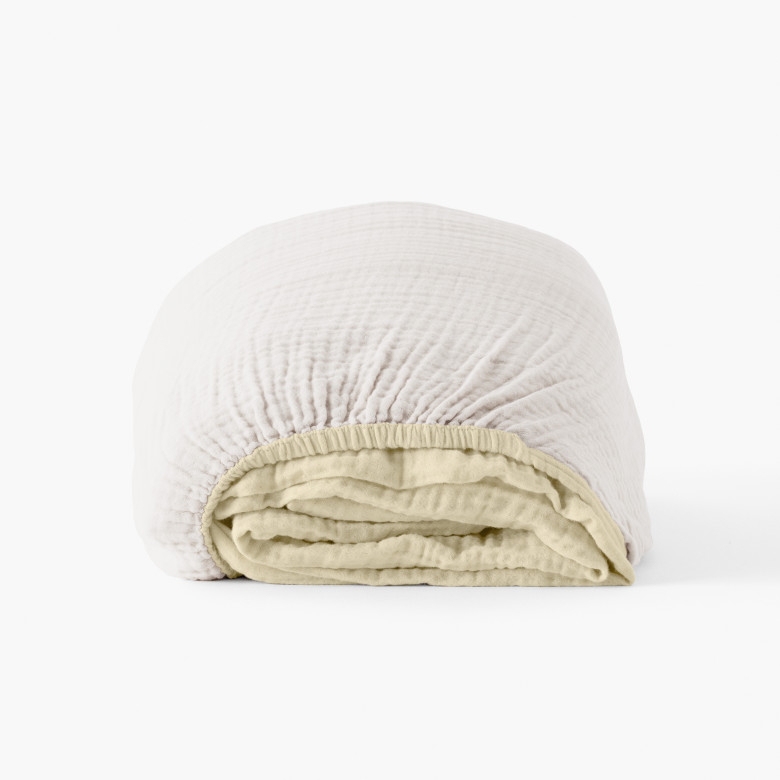 Drap housse réversible gaze de coton Infini II blanc et jaune pâle