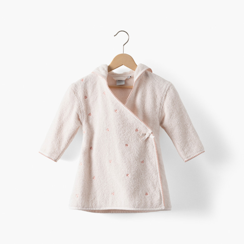 Peignoir enfant coton bio cache-coeur Bienvenue nude
