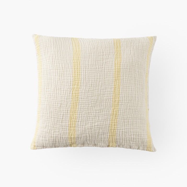 Housse de coussin gaze de coton Rythmo jaune pastel