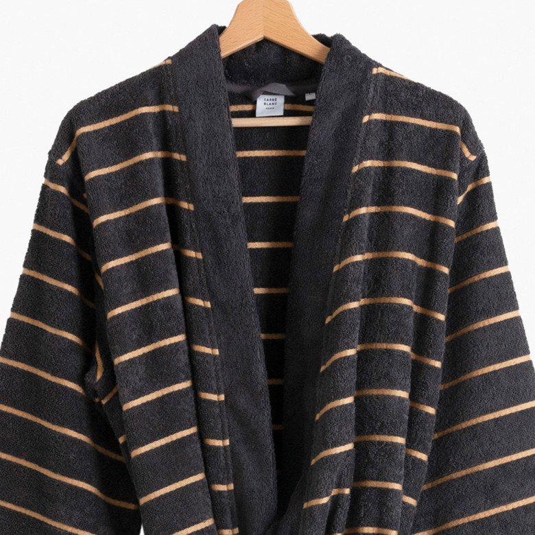 Peignoir homme coton col kimono Eclipse charbon