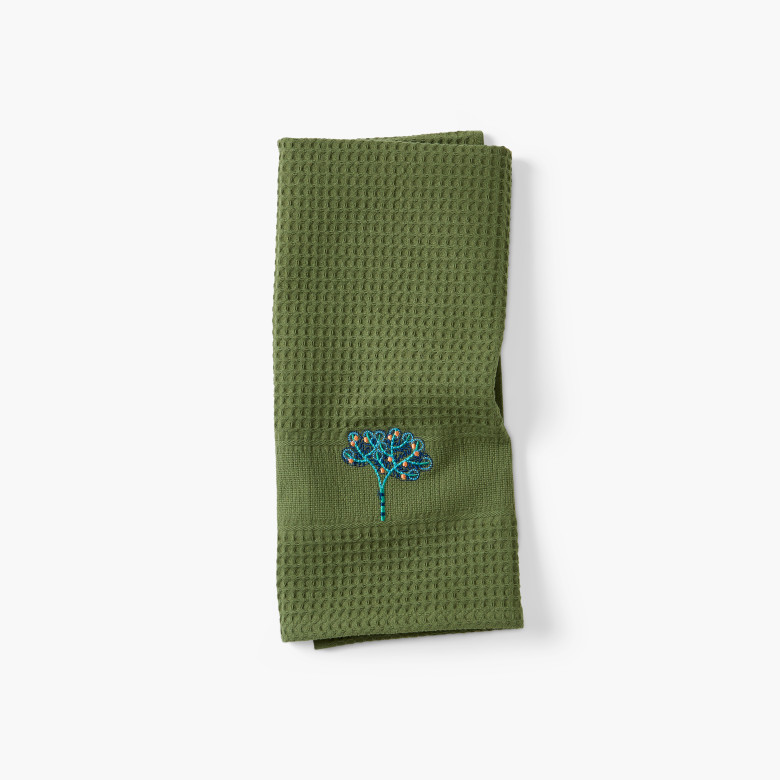 Torchon coton nid d'abeille Volupté kaki