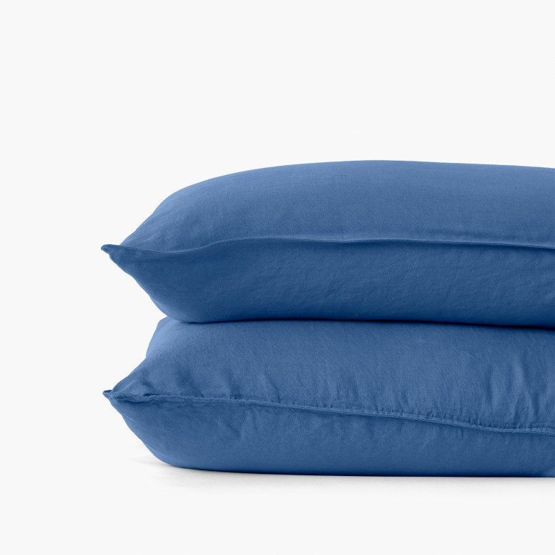 Taie d'oreiller rectangulaire lin et coton lavé Songe bleu de chine