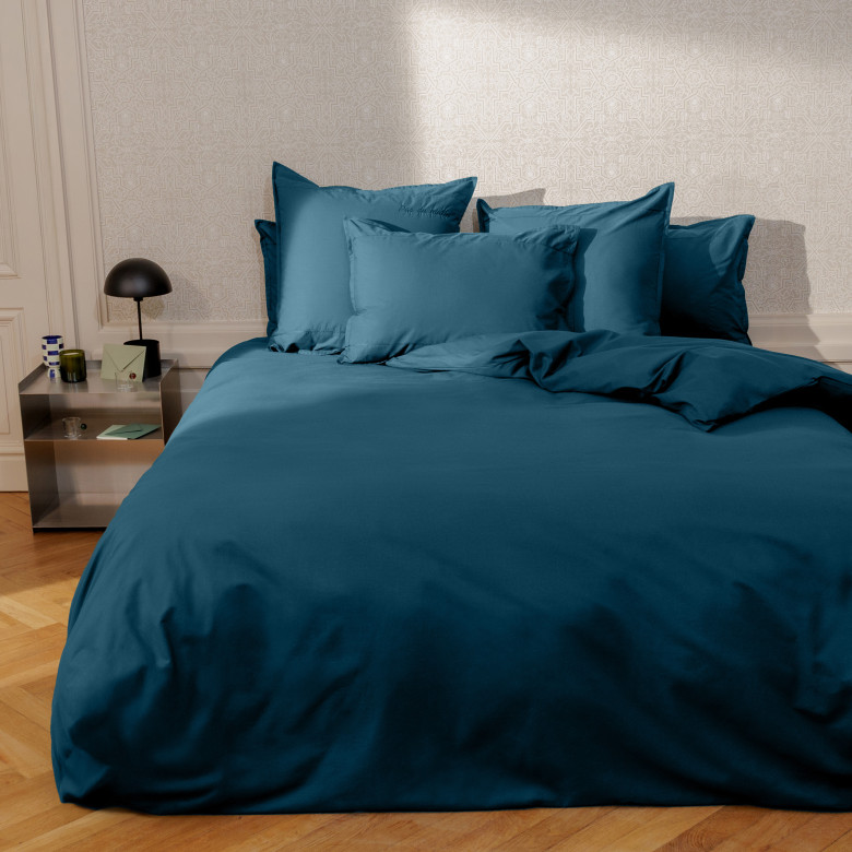 Housse de couette percale de coton Neo bleu prusse