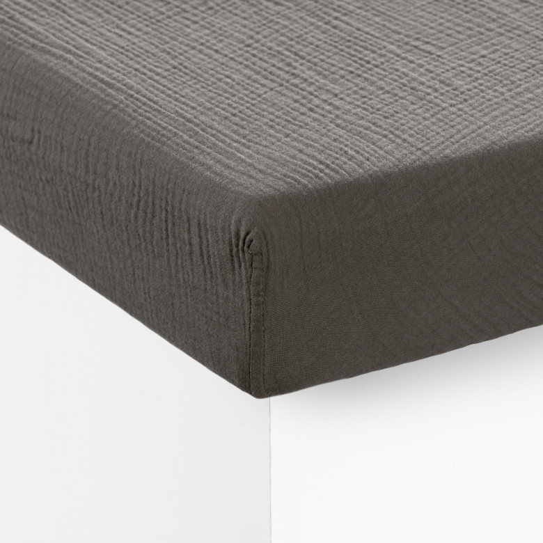 Drap housse gaze de coton Infini écorce et absynthe