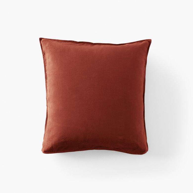 Taie d'oreiller carrée lin et coton lavé Songe Acajou