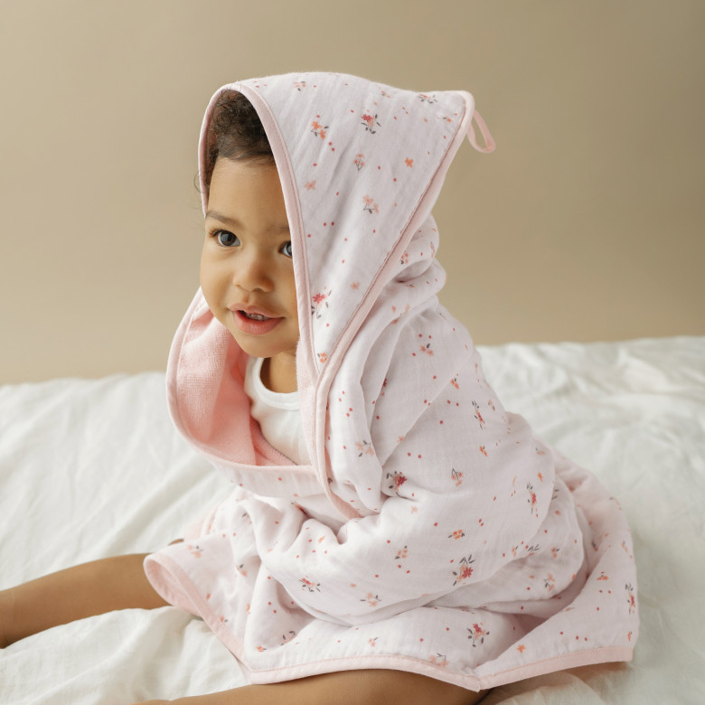 Cape de bain double face coton et gaze de coton Lino nude