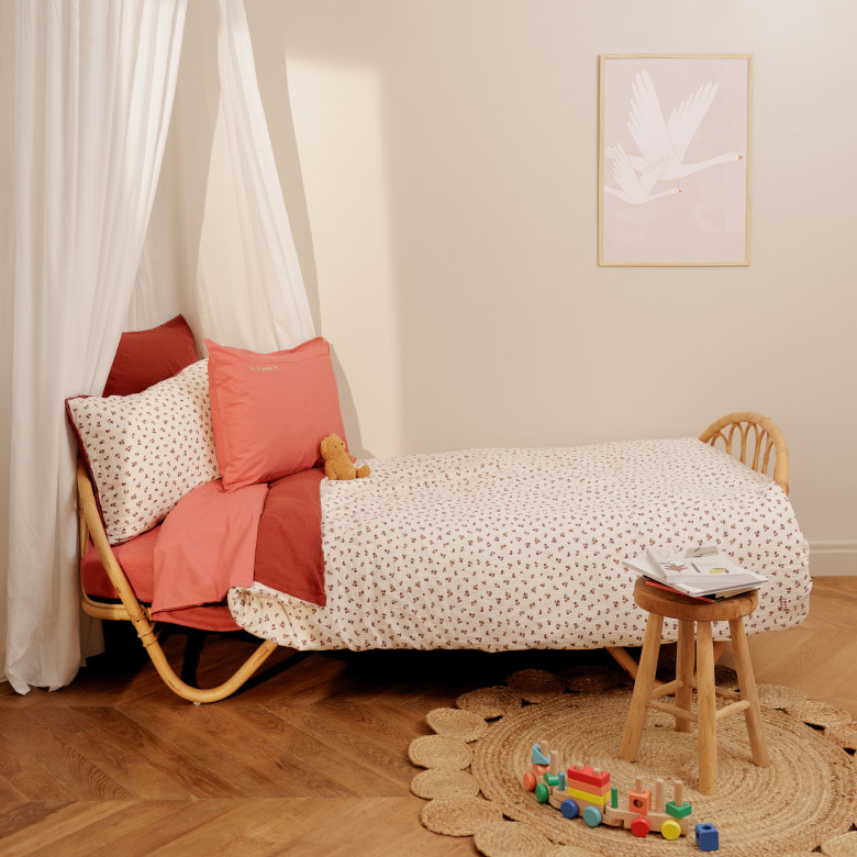 Housse de couette coton enfant Abelia acajou floral