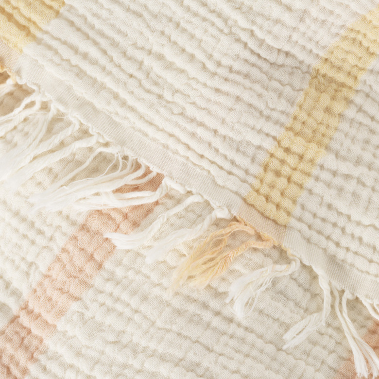 Plaid gaze de coton double face Rythmo ivoire