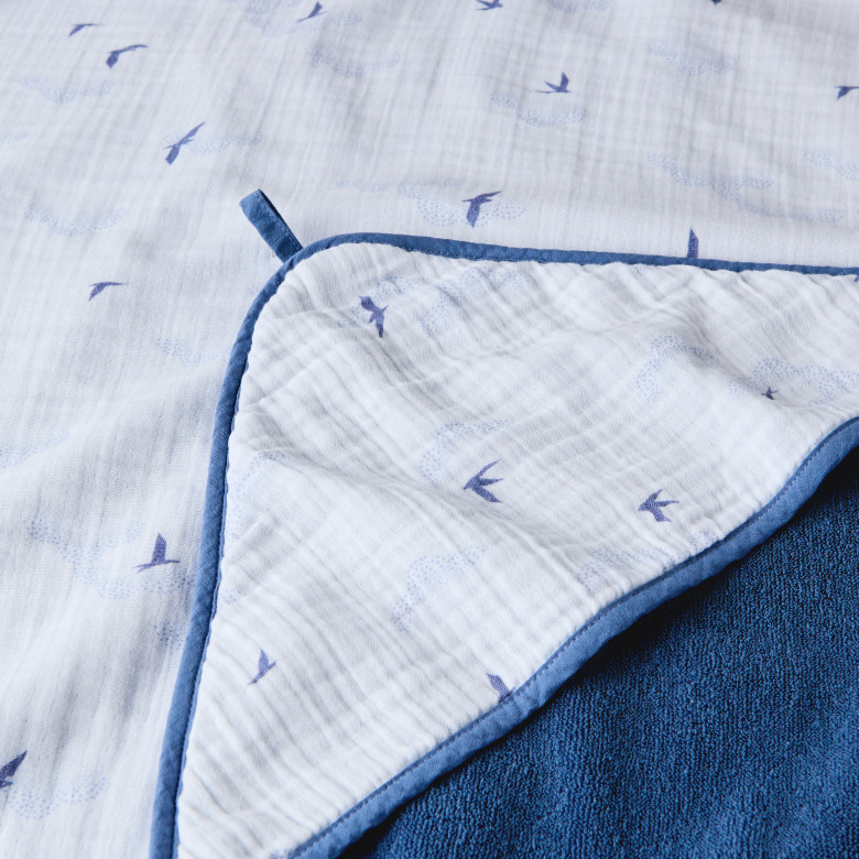 Cape de bain double face coton et gaze de coton Lino encre