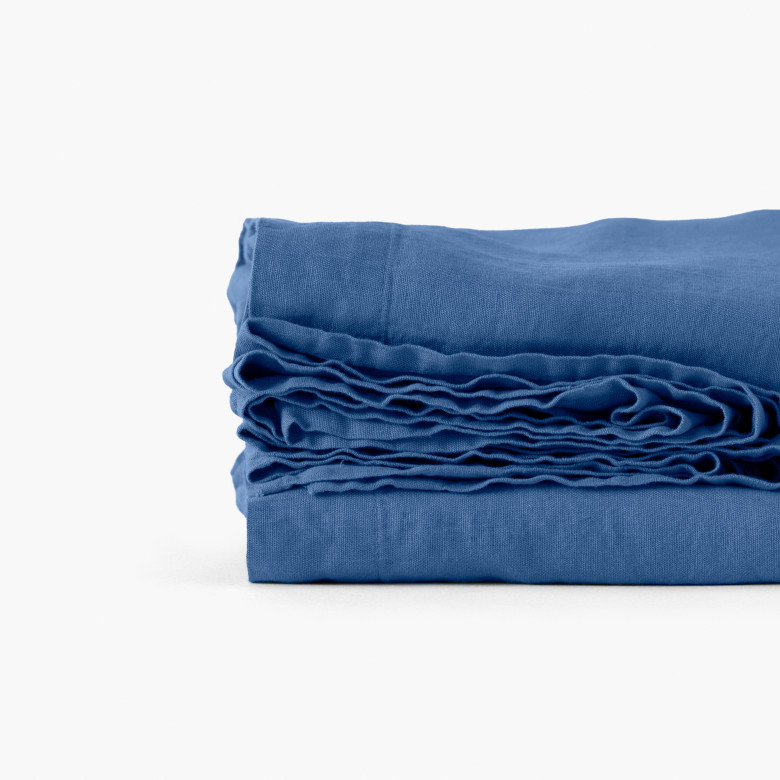 Drap de lit lin lavé Songe bleu de chine