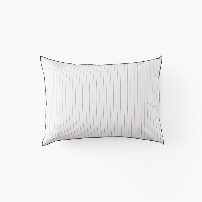 Taie d'oreiller rectangulaire lin et coton lavé Tempos marine rayé