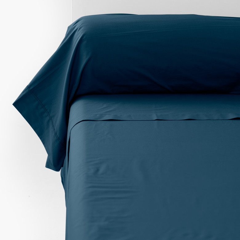 Taie de traversin percale de coton Neo bleu prusse