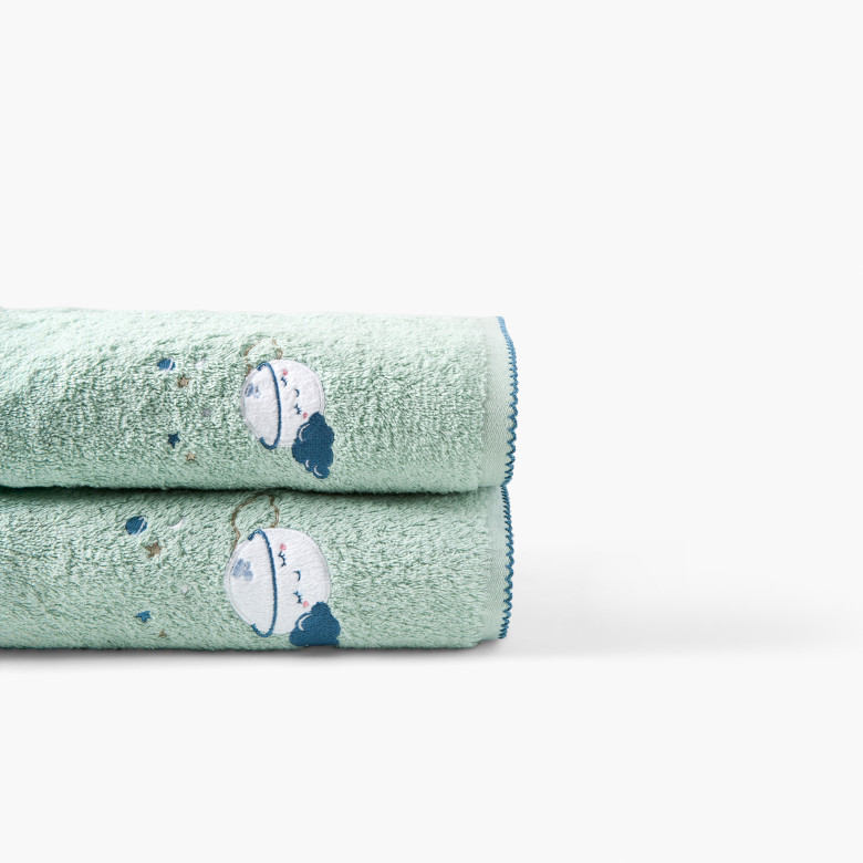 Serviette de toilette coton bio Bienvenue amande